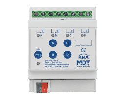 MDT AMS-0416.03 Schaltaktor 4-fach, 4TE, REG, 16 A, 230 V AC, C-Last mit Strommessung, 140 µF  Verpackungseinheit:1ST