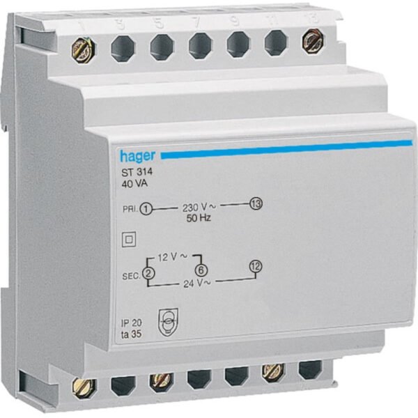 HAGER ST314 Sicherheitstrafo 12V/3,33A oder 24V/1,67A 3,33/1,67A