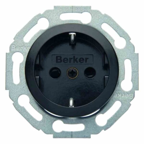 BERKER 474521 1930/GLAS Steckdose, 1f, schwarz, glänzend, Unterputz, horizontal/vertikal, IP20, Zentralplatte