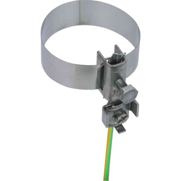 DEHN 540911 Erdungsbandrohrschelle D 26,9-114,3mm mit Anschlussklemme 2 x 4-25mm² rostfreier Stahl V2A Stahl