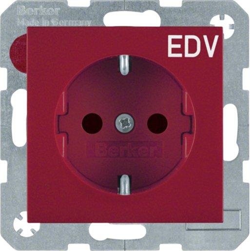 Berker 47238922 Steckdose SCHUKO mit Aufdruck EDV rot glänzend Verpackungseinheit:1ST