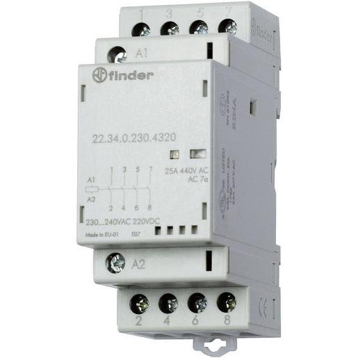 Finder 22.34.0.230.4620 Schütz für Reiheneinbau 2Ö / 2S - 25 A Spule 230 V AC/DC LED-Anzeige Verpackungseinheit:1ST