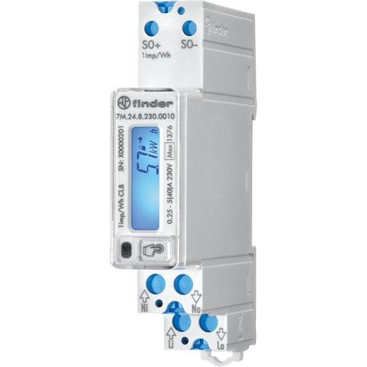 Finder 7M.24.8.230.0010 Zähler f. 1-Phasen Wechselstrom bis 40A LCD-Anzeige S0-Schnittstelle MID-konform Verpackungseinheit:1ST