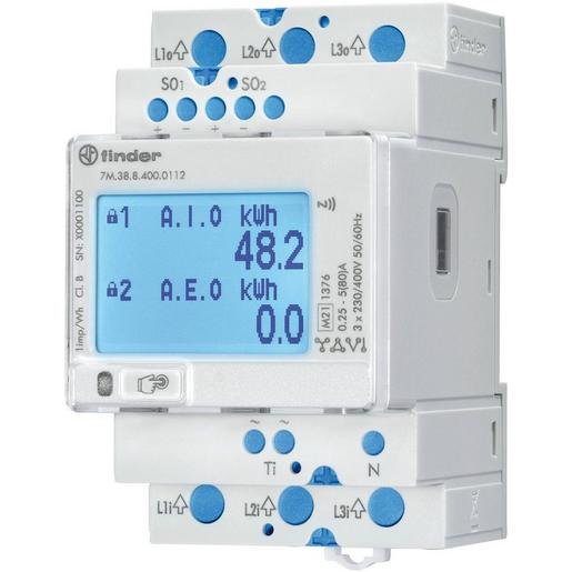 Finder 7M.38.8.400.0112 Multifunktionaler Dreiphasen-Energiezähler bidirektional bis 80A LCD-Anzeige Verpackungseinheit:1ST