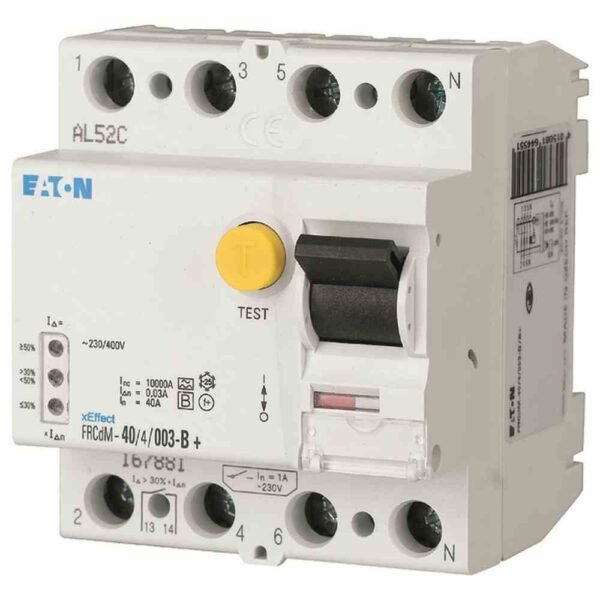 EATON 167906 FI-Schutzschalter, BFQ, 4p, 415V, 63A, 0,3A, 4TE, DIN-Schiene(REG), 10kA, 3kA/stoß