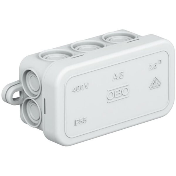 OBO BETTERMANN 2000001 Abzweigkasten, IP55, 2,5mm², 80x43x34mm, lichtgrau, ohne Bestückung, Kunststoff, Wand-/Deckenmontage, halogenfrei
