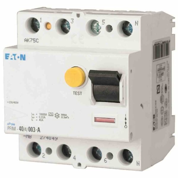 EATON 235418 FI-Schutzschalter, AC, 4p, 400V, 250A, 0,03A, 4TE, DIN-Schiene(REG), 10kA, 0,25kA/stoß